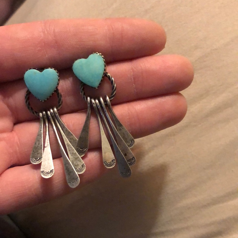 Sterling and turquoise heart dangle earrings